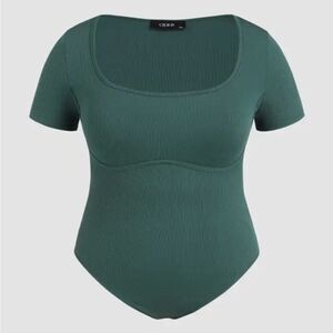 Cider Jersey Square Neck Short Sleeve Bodysuit Curve Plus ribbed green 3XL